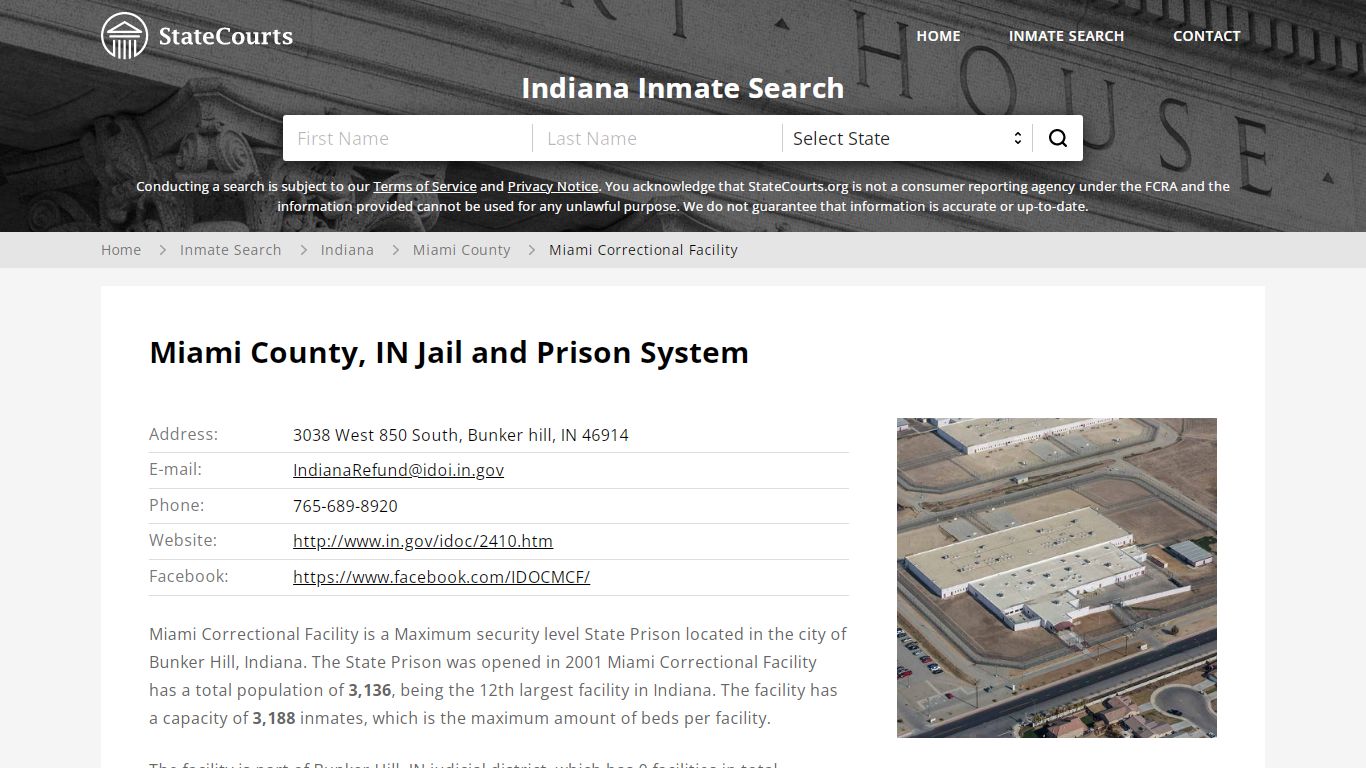 Miami Correctional Facility Inmate Records Search, Indiana - StateCourts
